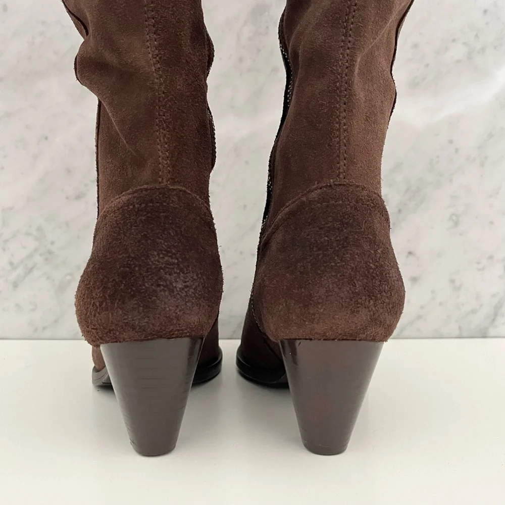 NEW Frye Women's June Over the Knee Brown Suede Boots 7 Boho Festival Chunky